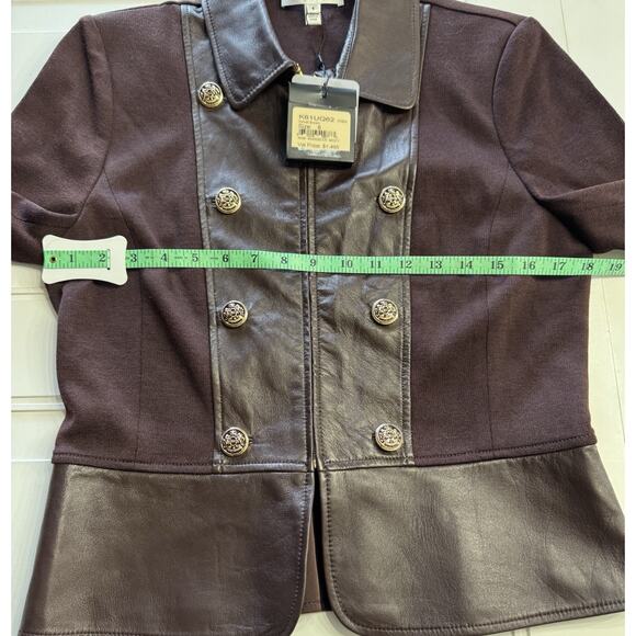 NWT $1495 St John Collection Brown Size 8 Wool Blend Leather Silk Jacket - Picture 6 of 8